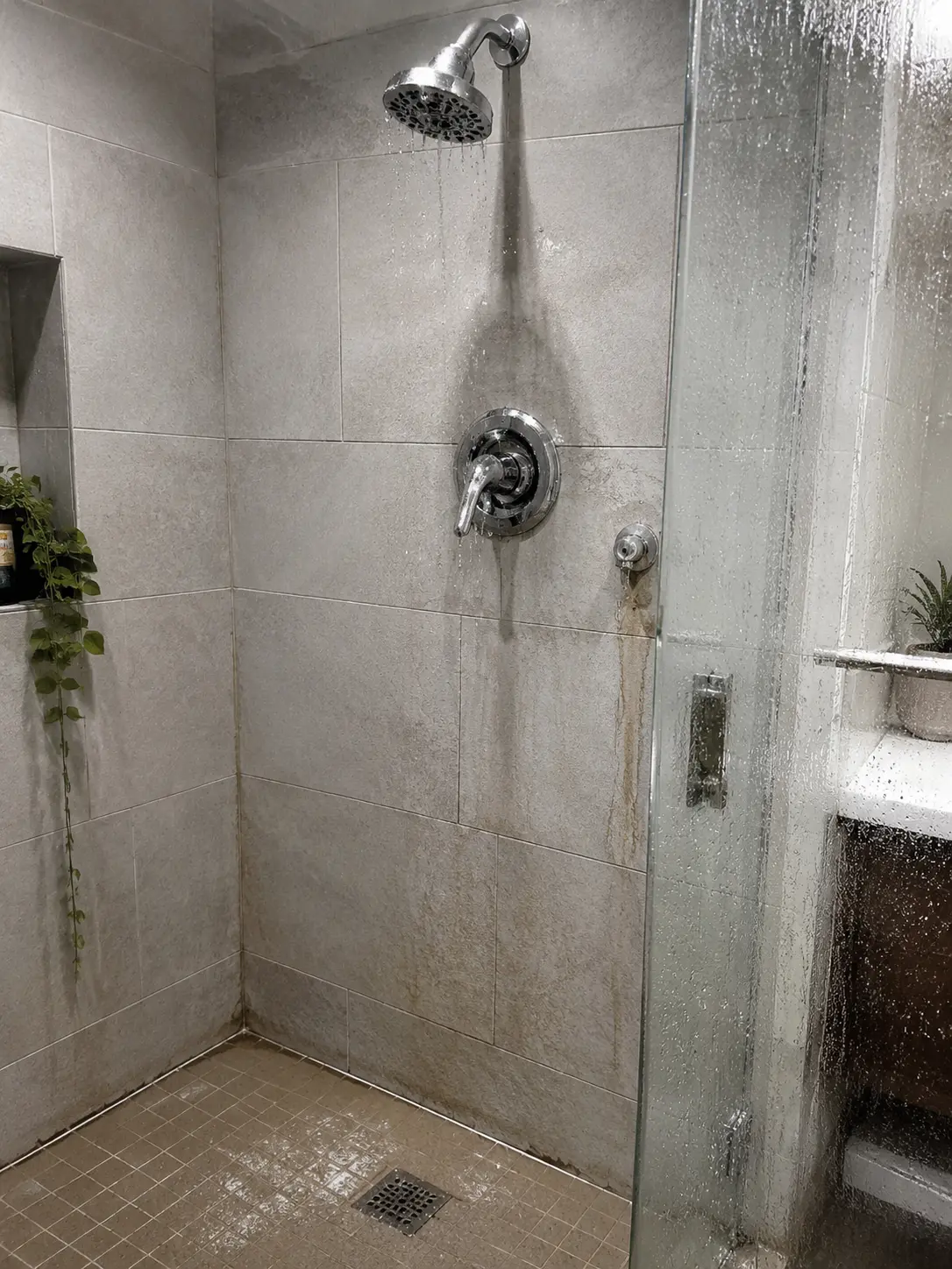 Shower mixer and wall outlet being inspected